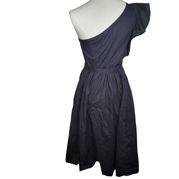 J.Crew Black Classic One-Shoulder Cotton Pleated Skirt Midi Dress Size 2P - Picture 12 of 14
